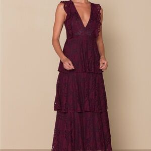 Lulu's Deep Wine Lace Maxi Dress